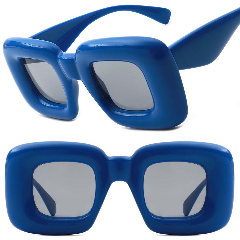 Square Irregular Chic Chunky Bloated Balloon Fashion Womens Blue Sunglasses
